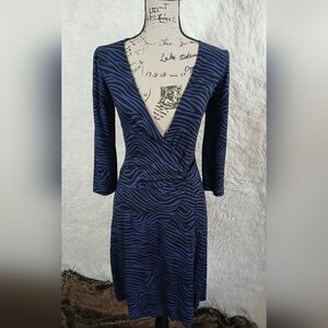 Express Women's V-Neck Blue Black Animal Print Wrap Dress